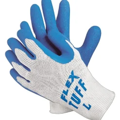 Work Gloves<MCR Safety Memphis Gloves® Flex-Tuff® Coated Gloves, Cotton, Knit-Wrist Cuff, M Size, White/Blue, 12 PRS