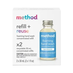 Method Refill + Reuse Foaming Hand Soap Refill, Sea Minerals Scent, 1 Fl. Oz., 2/Pack (356009)