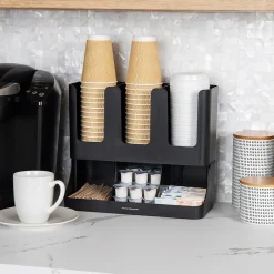 Coffee Organizers<Mind Reader 6 Compartment 2-Tier Cup and Condiment Countertop Organizer, Black (UPRIGHT6-BLK)