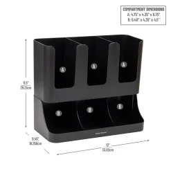 Coffee Organizers<Mind Reader 6 Compartment 2-Tier Cup and Condiment Countertop Organizer, Black (UPRIGHT6-BLK)