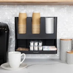Coffee Organizers<Mind Reader 6 Compartment 2-Tier Cup and Condiment Countertop Organizer, Black (UPRIGHT6-BLK)