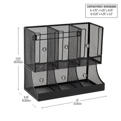 Coffee Organizers<Mind Reader 6 Compartment Metal Coffee Cup and Condiment Organizer, Black (UPMESH-BLK)