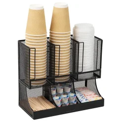 Coffee Organizers<Mind Reader 6 Compartment Metal Coffee Cup and Condiment Organizer, Black (UPMESH-BLK)
