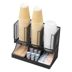 Coffee Organizers<Mind Reader 6 Compartment Metal Coffee Cup and Condiment Organizer, Black (UPMESH-BLK)