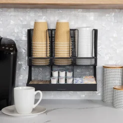 Coffee Organizers<Mind Reader 6 Compartment Metal Coffee Cup and Condiment Organizer, Black (UPMESH-BLK)