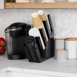 Coffee Organizers<Mind Reader 4-Compartment Acrylic Cup and Lid Dispenser Coffee Countertop Organizer, Black (4ACUPHOLD-BLK)