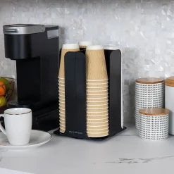 Coffee Organizers<Mind Reader 4-Compartment Cup and Lid Carousel Coffee Countertop Organizer, Black (CDISP-BLK)