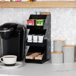 Coffee Organizers<Mind Reader 5-Compartment Coffee, Tea, Utensil and Condiment Countertop Organizer, Black (3TCORG-BLK)