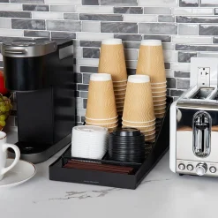 Coffee Organizers<Mind Reader 7-Compartment Metal Coffee Cup and Condiment Organizer, Black (COMP7MESH-BLK)