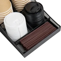 Coffee Organizers<Mind Reader 7-Compartment Metal Coffee Cup and Condiment Organizer, Black (COMP7MESH-BLK)