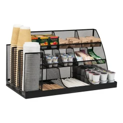 Coffee Organizers<Mind Reader 14-Compartment Metal Coffee Cup and Condiment Organizer, Black (CMG2MESH-BLK 14)