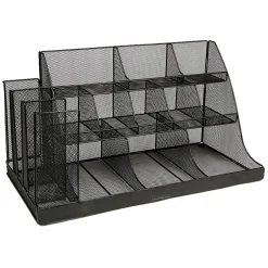 Coffee Organizers<Mind Reader 14-Compartment Metal Coffee Cup and Condiment Organizer, Black (CMG2MESH-BLK 14)