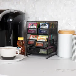 Coffee Organizers<Mind Reader Metal 5-Compartment Tea Bag Organizer, 120 Tea Bag Capacity, Black (MMTDR5-BLK)