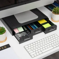 Mind Reader Monitor Stand and Desktop Organizer with 3 Storage Drawers, Black, 2/Pack (2MONSTA3D-BLK)* Monitor Mounts & Stands