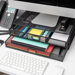 Mind Reader Monitor Stand Laptop Riser with Storage Drawer, Black (2TDMESHY-BLK)* Monitor Mounts & Stands