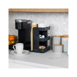 Coffee Organizers<Mind Reader Plastic 8-Compartment Cup and Condiment Carousel Countertop Organizer, Black (CUPOSPIN-BLK)