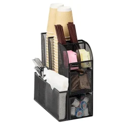 Coffee Organizers<Mind Reader 3-Tier 11-Compartment Metal Cup and Condiment Countertop Organizer, Black (MESHCAD-BLK)