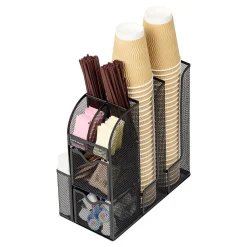 Coffee Organizers<Mind Reader 3-Tier 11-Compartment Metal Cup and Condiment Countertop Organizer, Black (MESHCAD-BLK)