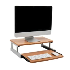 Mind Reader 2-Tier Monitor Stand with Sliding Keyboard Drawer, Brown (2TSLIDE-BRN)* Monitor Mounts & Stands