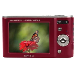 Cameras & Camcorders<MINOLTA 44 MP Digital 2.7K Quad HD Camera, 16x Digital Zoom, Red (MND20-R)