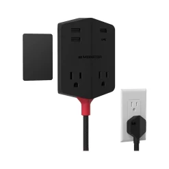 Surge Protectors & Power Strips<Monster 2-Outlet 4-USB Port Power Strip, 6', Black (2MNAC0327B0L2)