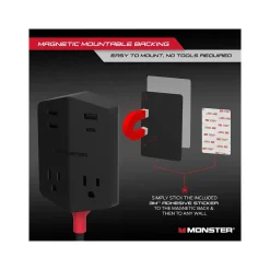 Surge Protectors & Power Strips<Monster 2-Outlet 4-USB Port Power Strip, 6', Black (2MNAC0327B0L2)