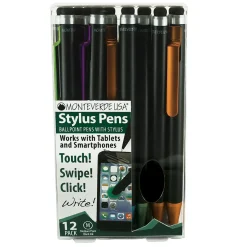 Monteverde One Touch Ballpoint Pen with Top Stylus, Assorted Colors, 12 pack (MV36150)