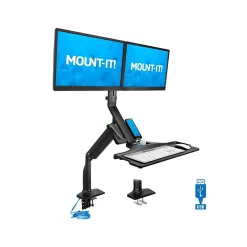 Mount-It! Adjustable Dual-Monitor Mount, Up to 27", Black (MI-7984)* Monitor Mounts & Stands