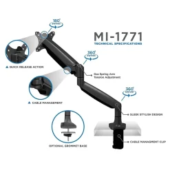 Mount-It! Height Adjustable Single Monitor Desk Mount Arm for 13