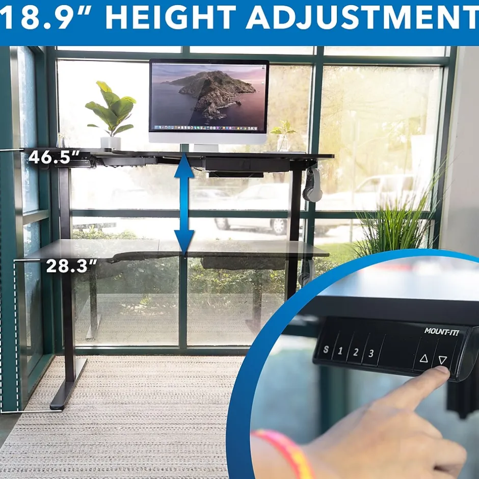 Discount MI-15002 57"W L-Shaped Adjustable Particle Board Standing Desk, Black (MI-15002) Standing Desks