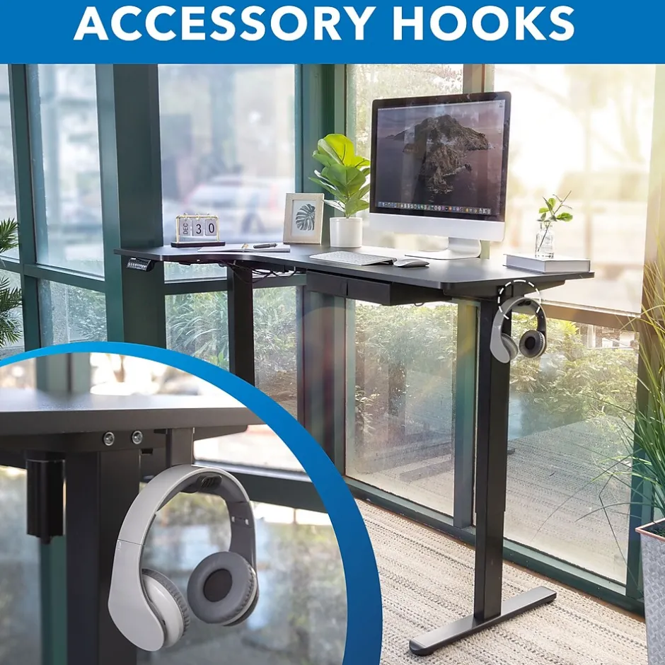 Discount MI-15002 57"W L-Shaped Adjustable Particle Board Standing Desk, Black (MI-15002) Standing Desks