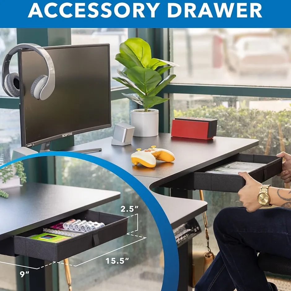 Discount MI-15002 57"W L-Shaped Adjustable Particle Board Standing Desk, Black (MI-15002) Standing Desks