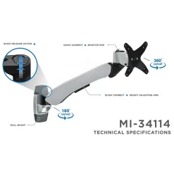 Mount-It! Modular Mount Adjustable Monitor Arm, Up to 24" Monitors, Gray/Silver (MI-34114)* Monitor Mounts & Stands