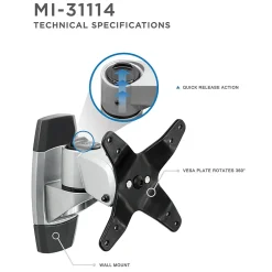 Mount-It! Modular Mount Adjustable Monitor Mount, Up to 30" Monitors, Gray/Silver (MI-31114)* Monitor Mounts & Stands