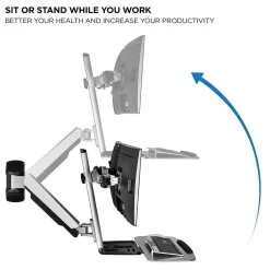 Clearance Sit Stand Wall Mount Workstation, Articulating Standing Desk for Dual Monitors, Floating Keyboard Tray (MI-7906) Standing Desks