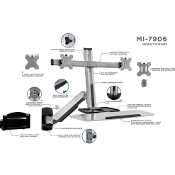 Clearance Sit Stand Wall Mount Workstation, Articulating Standing Desk for Dual Monitors, Floating Keyboard Tray (MI-7906) Standing Desks