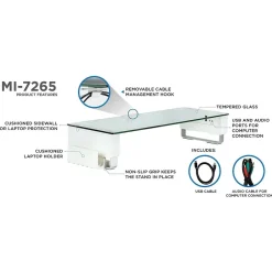 Mount-It! Tempered Glass Height Adjustable Monitor Riser With 3 USB Ports, Up to 32