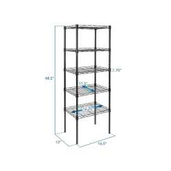 New 5-Tier Metal Shelving Unit, 17", Black (MI-7861) Shelving
