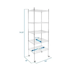 Sale 5-Tier Metal Shelving Unit with Wheels, 24", Silver (MI-7862) Shelving