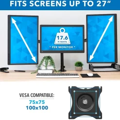 Mount-It! Triple Monitor Mount 3-Screen Desk Stand, Holds Up to 66 lbs., Black (MI-1753)* Monitor Mounts & Stands