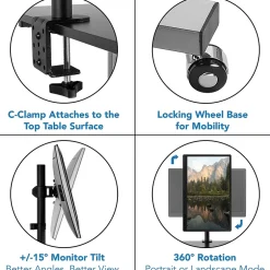 Outlet 28"W Adjustable Steel Standing Desk with Monitor Mount, Grey (MI-7942) Standing Desks