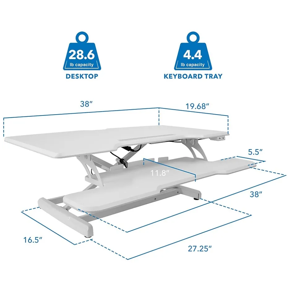 38"W Electric Rectangular Adjustable Standing Desk Converter, White (MI-8012) Standing Desks