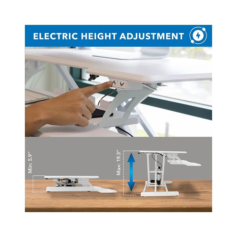 38"W Electric Rectangular Adjustable Standing Desk Converter, White (MI-8012) Standing Desks