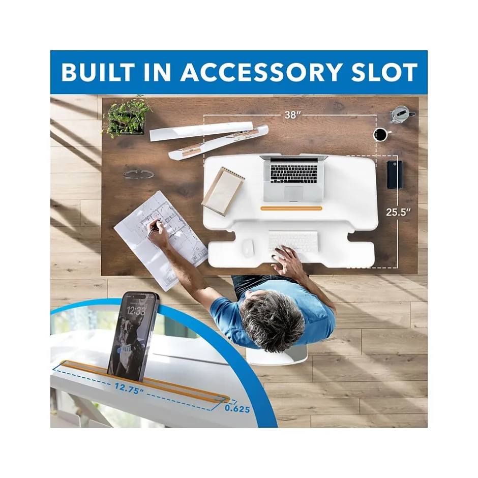 38"W Electric Rectangular Adjustable Standing Desk Converter, White (MI-8012) Standing Desks