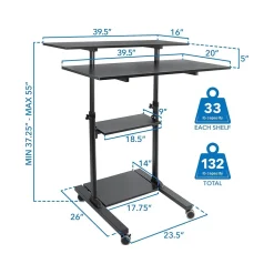New Mount-lt! 37"-55" Adjustable Monitor Rolling Stand up Desk, Black (MI-7970B) Standing Desks