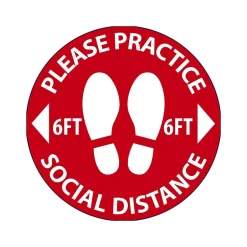 Social Distance Signage<National Marker Projector Lens, "Please Practice Social Distancing," 2.5" x 2.5", Red/White (VSPL7)