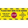 Social Distance Signage<National Marker Walk-On™ Floor Decal, "Please Wait Here to be Served," 8" x 20", Yellow/Black/Red (WFS75)
