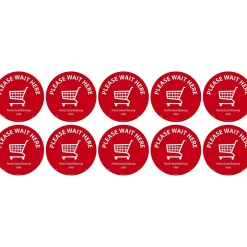 Social Distance Signage<National Marker Walk-On™ Floor Decal, "Please Wait Here," 8", Red/White, 10 (WFS8210)
