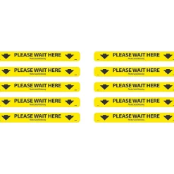 Social Distance Signage<National Marker Walk-On™ Floor Decal, "Please Wait Here," 2.25" x 20", Yellow/Black, 10 (WFS8110)