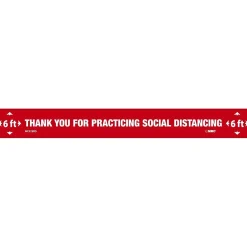 Social Distance Signage<National Marker Walk-On™ Floor Decal, "Thank You for Practicing Social Distancing," 2.25" x 20", Red/White (WFS78RD)